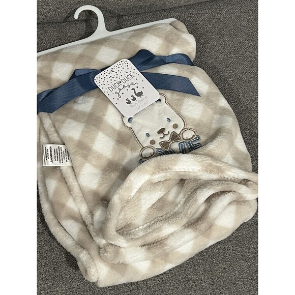 Duck Duck Goose Teddy Bear Embroidered Baby Blanket Love Diagonal Stripes New - Picture 2 of 4